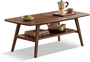 Wood Coffee Table - 2-Tier Oak Coffee Table - Modern Center Coffee Table with Storage Shelf for Living Room, Apartment, and Offi