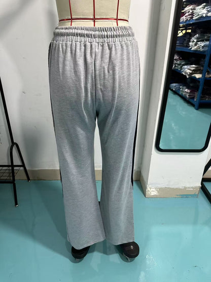 2025 Women Stripe Chic Straight Pant Autumn Spring Retro Sports Sweatpants Solid color casual fashion elegant waist womens pants