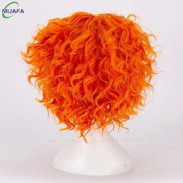 Peruca de Cabelo Curto Cacheado de Alta Qualidade do Chapeleiro Maluco Alice no País das Maravilhas, Laranja, Resistente ao Calor, Sintética, para Anime + Touca de Peruca