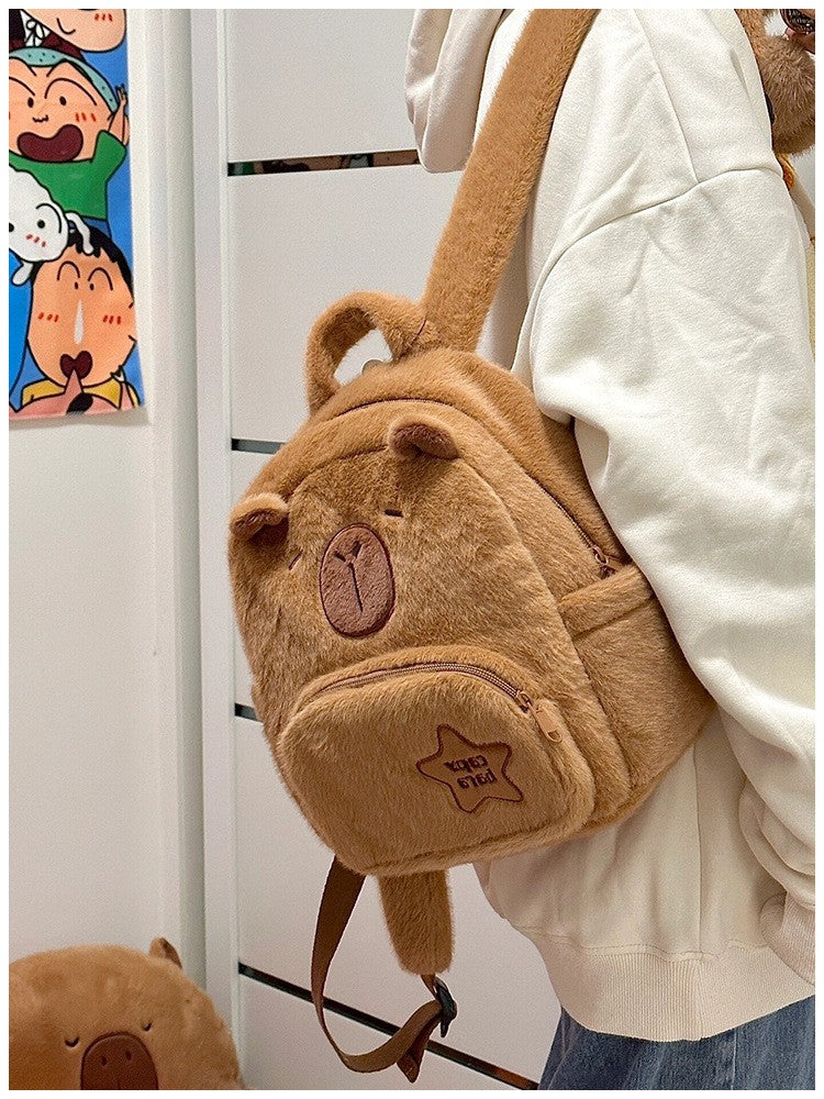 Bolsa Escolar Capivara Pelúcia Mochila Capivara Bolsa de Pelo Casual Versátil Mochila Escolar de Grande Capacidade 2025