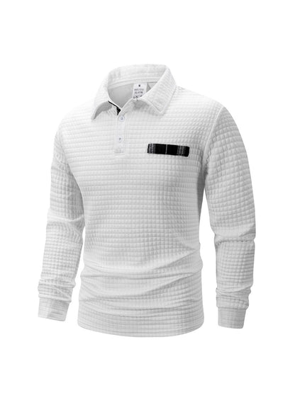 Autumn Knitted Jacquard Grid Polo Pullover Men Solid Color Casual Long Sleeved Sweatshirts Male Daily Warm Turtleneck Streetwear