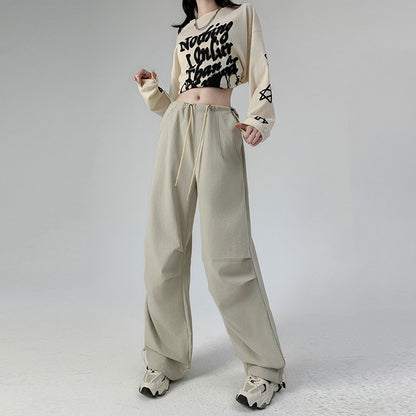 Women's Retro Cargo Pants High Waisted Straight Leg Joggers Casual Sporty Sweatpants for Streetwear