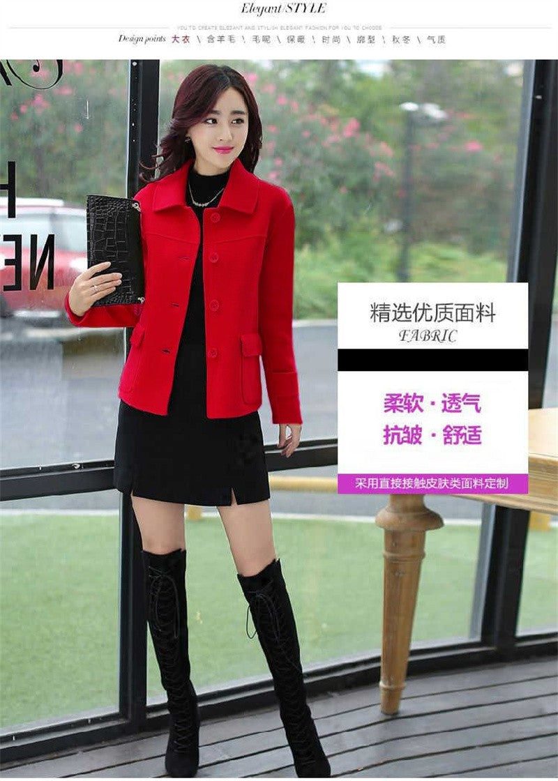 Female Woolen Coat Short Autumn 2024 Solid Color High-End Woolen Jacket Casual Single breasted Lapel Outerwearl