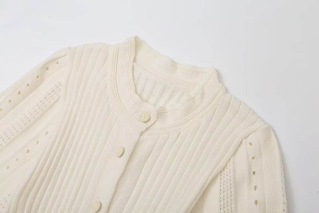 Elegant Knit Dress For Women White Slim O-neck Single Breasted Short Sleeve Long