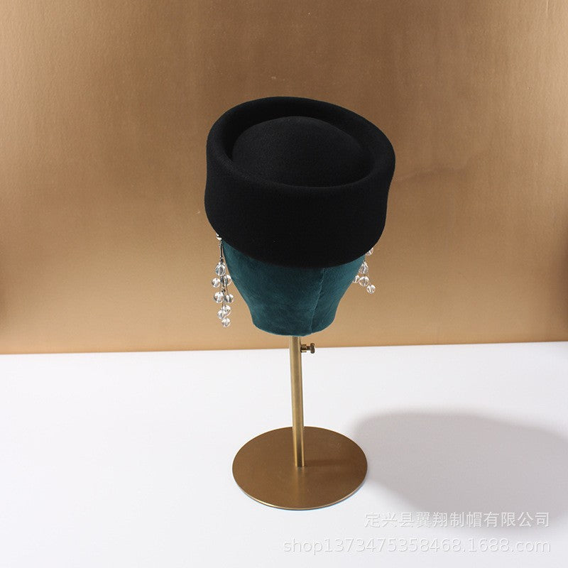 Autumn Winter Women Wool Fedoras Hats Elegant French Hard Top Concave Top Felt Berets Hat  Wedding Fascinator Party Pillbox Cap