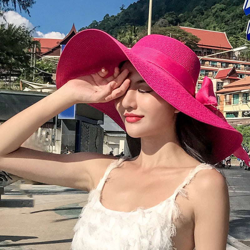 Summer Woman Hat Wide Brim Straw Hat For Women Holiday Beach Visor Fashion Panama Cap For Girl Sunscreen Sun Bucket Hat Foldable