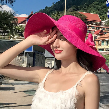 Summer Woman Hat Wide Brim Straw Hat For Women Holiday Beach Visor Fashion Panama Cap For Girl Sunscreen Sun Bucket Hat Foldable