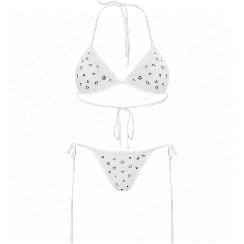 Y2k subculture retro millennium girls style hanging neck suspender bikini set summer beach kawaii classic comfortable bikini set