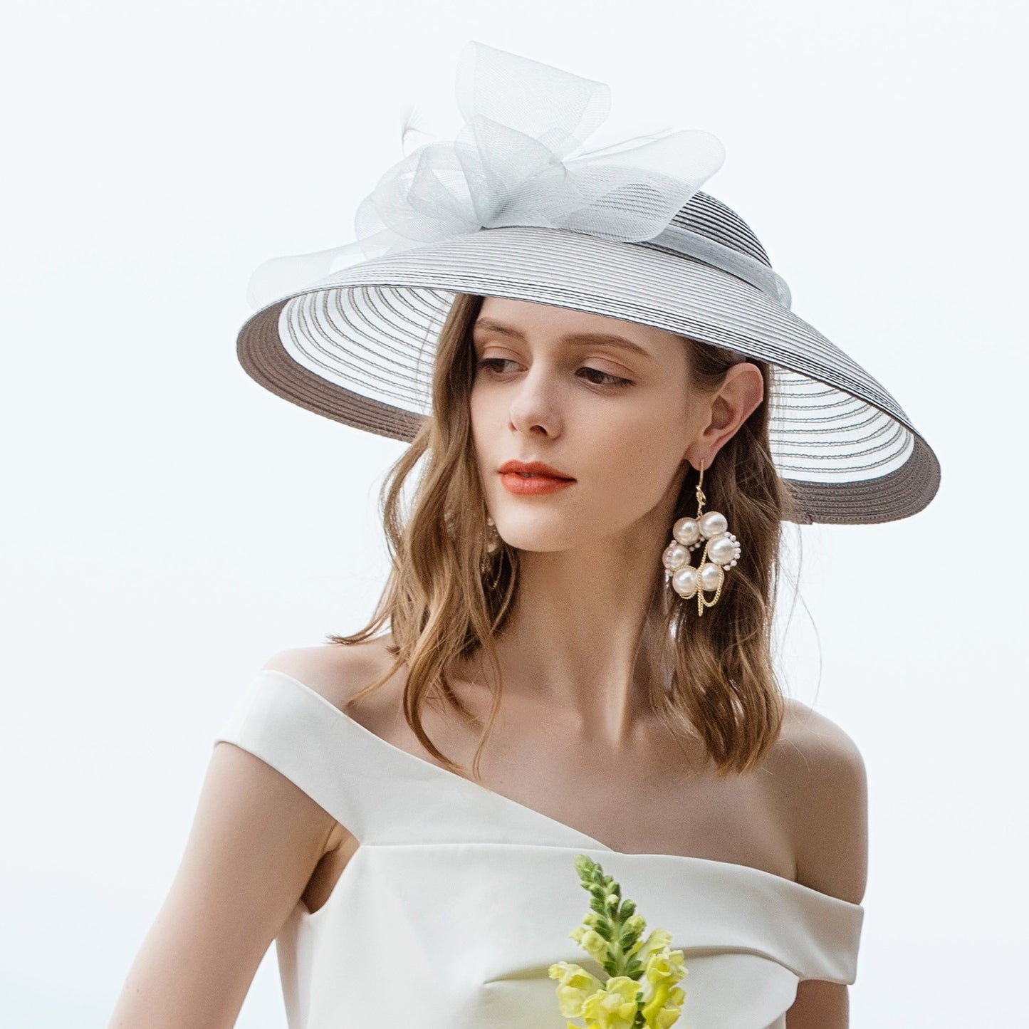 Elegant Kentucky Tea Party Fascinators White Weddings Hat For Women Wide Brim Hats Fedora Ladies Church Dress Derby Hats