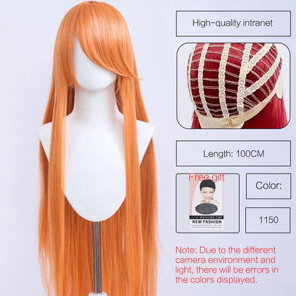 Synthetic Cute Cosplay Wig 40-inch Oblique Bangs Anime Costume Long Straight Lolita Wig Party Wig
