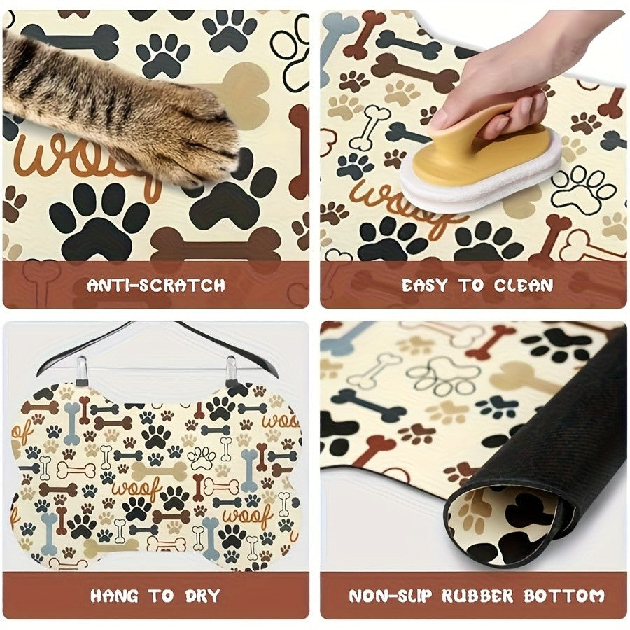 Tapete de Alimentação para Pets em Formato de Osso VIKAMA Tapete de Diatomáceas Desenho Animado Fofo Tapete de Chão Impermeável e Resistente à Sujeira Decoração para Casa