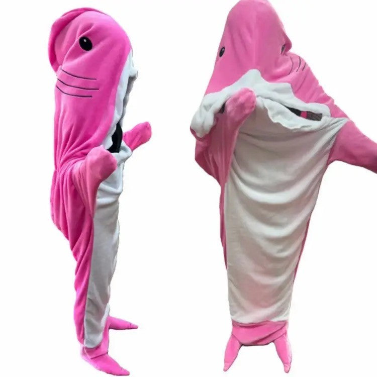 Shark Sleeping Bag Shawl Hooded Flannel Blanket Homewear Clothes Cartoon Pajamas Office Nap Animal Jumpsuit  For Children Adult