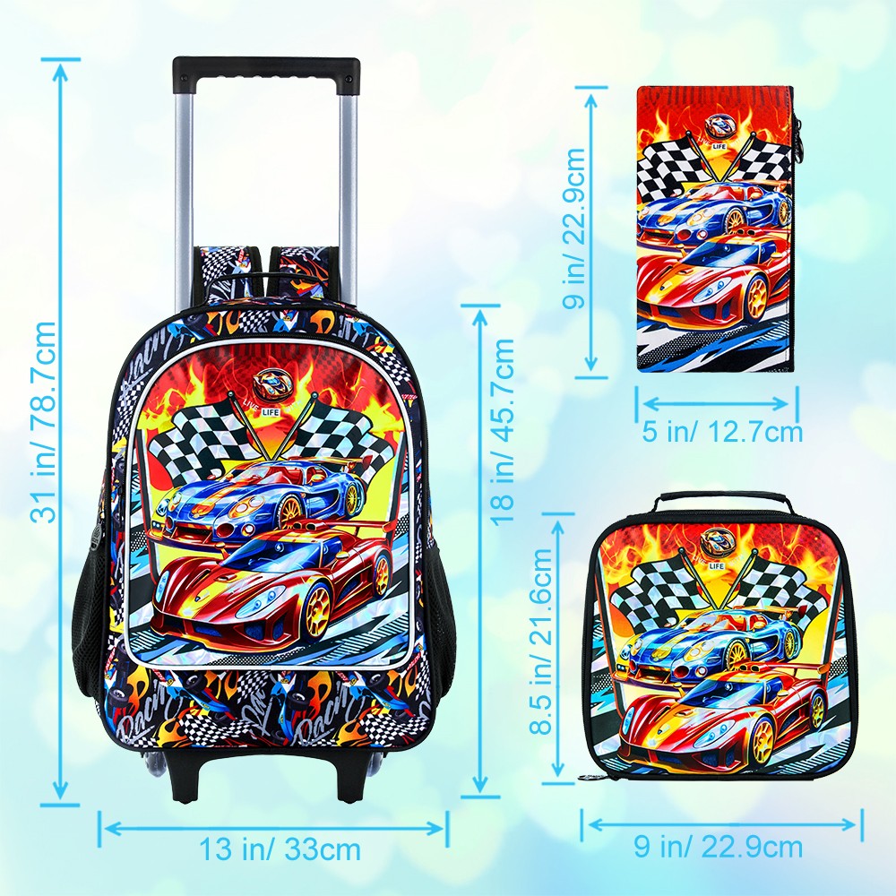 Mochila de Rodinhas 3 Peças para Meninas Meninos, Lancheira Infantil com Rodinhas, Mochilas com Rodas para o Ensino Fundamental
