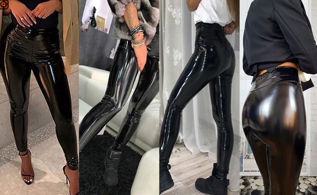 Shiny Metallic Leggings Mirror  Women High Waist Legging Stretchy PU Solid Sexy Shinning Bodysuit Pleather