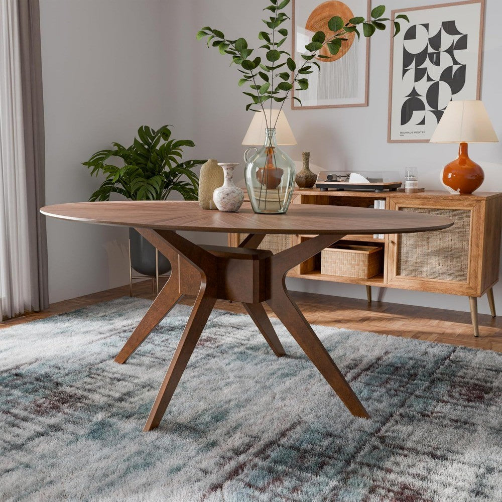 Mid-Century Modern Alara Solid Wood 54 Oval Dining Table, Seats 6, Easy Assembly, Suitable for Home and Kitchen