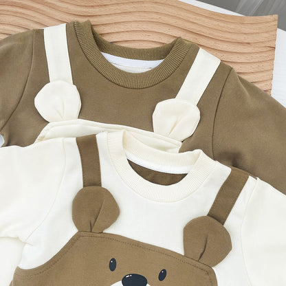 Autumn Baby Bodysuit Little Bear Pattern Dual Color Long Sleeve Warm Jumpsuit Baby Clothes Baby Boys Girls Romper 0-2 Years Old