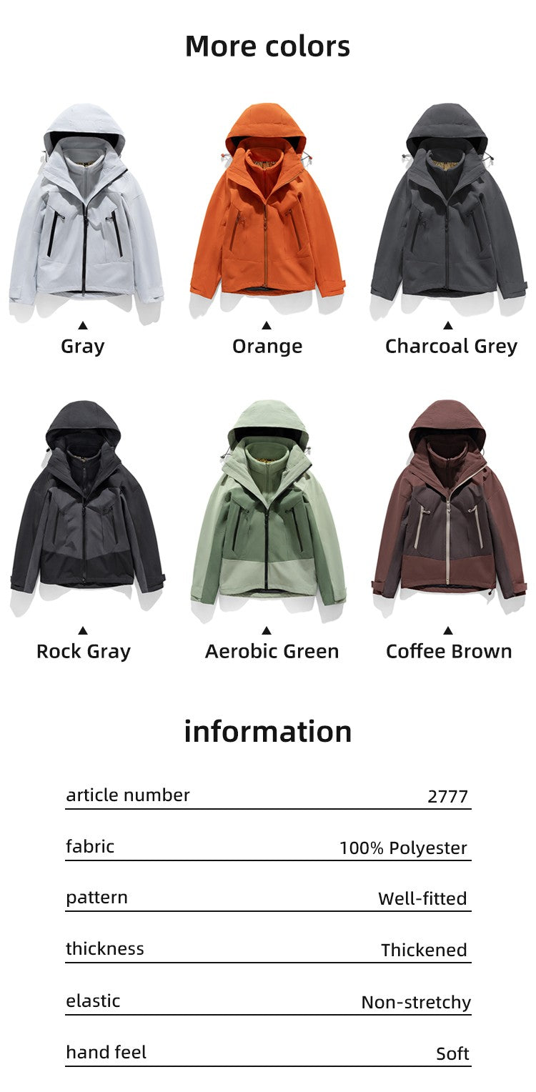 Nu-June Women's Winter Hiking Jacket 3 in 1 plus size Fleeced Clothing Men's Windbreaker Waterproof Hoodie Jackets Outdoor