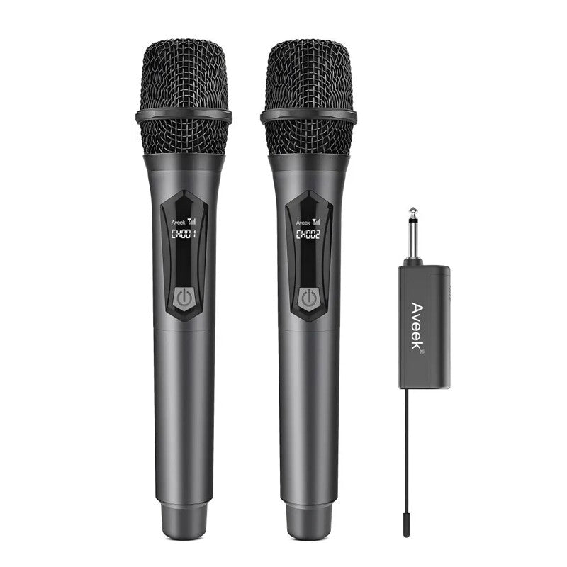 Microfones Sem Fio Aveek para Karaokê, Microfone para Caixas de Som com Receptor Recarregável para Festa, DJ, Casamento (2 Pacotes)