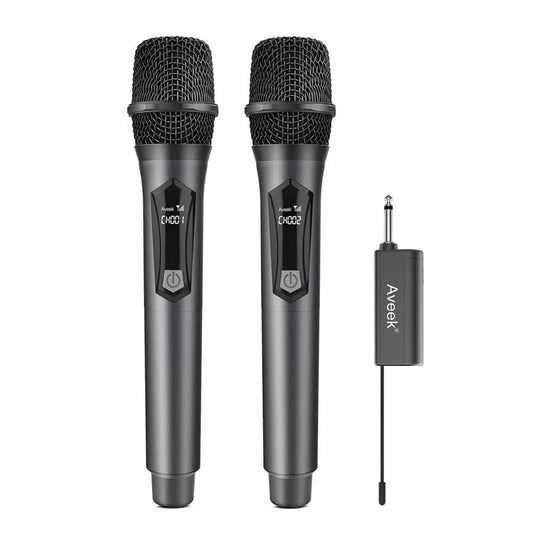 Aveek Wireless Microphones for Karaoke, Microphone for Speakers with Rechargeable Receiver for Party, DJ, Wedding,(2 Packs)