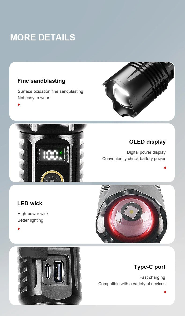 990000LM Most Powerful Flashlight Type-c Recharge 3000M Spotlight Tactical Flash Light 5000mAh High Power Led Flashlights Torch