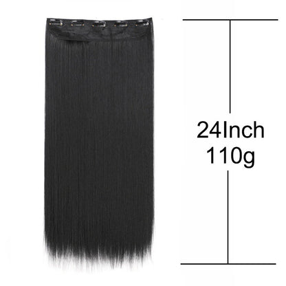 Alongamento de Cabelo Sintético Invisible Hair Extensions com 5 Clipes, 60cm, Liso, Resistente ao Calor, para Mulheres