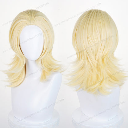 Anime 45cm Universal Cosplay Wig with Enlarged Scalp Free Parting Black White Yellow Man Women Heat Resistant Synthetic Hair