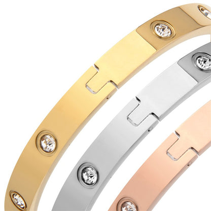Bracelete Feminino de Aço Inoxidável 6mm 4mm Pulseira de Mão Feminina Joia da Moda Feminina Strass Designer Presente Aço Titânio