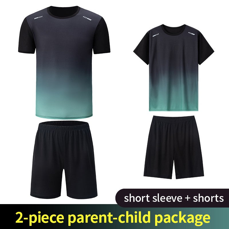 2-Piece Teenagers To Adults Parent-child Quick-drying Short-sleeved Sports Suit Men's Casual Round Neck Shirt Elastic Waist Pant