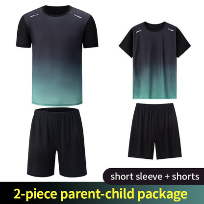 2-Piece Teenagers To Adults Parent-child Quick-drying Short-sleeved Sports Suit Men's Casual Round Neck Shirt Elastic Waist Pant