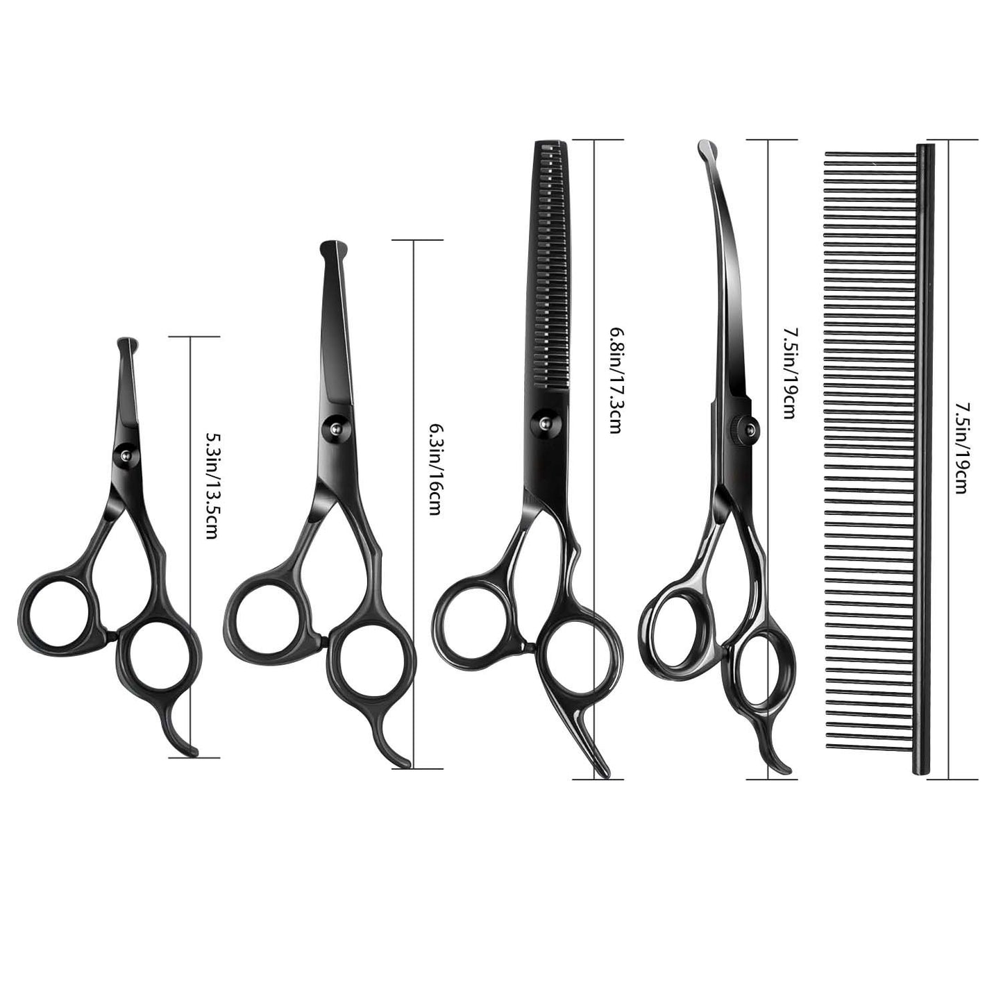 Kit de Tesouras de Aço Inoxidável para Tosa de Animais de Estimação para Destros - Conjunto de 4 Peças com Pontas Redondas de Segurança para Cães e Gatos