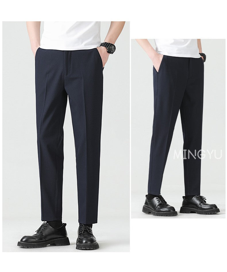 High Quality Lyocell Blend Summer Ankle Length Pants Men Business Elastic Waist Formal Suit Korean Social Work Trousers Male 40