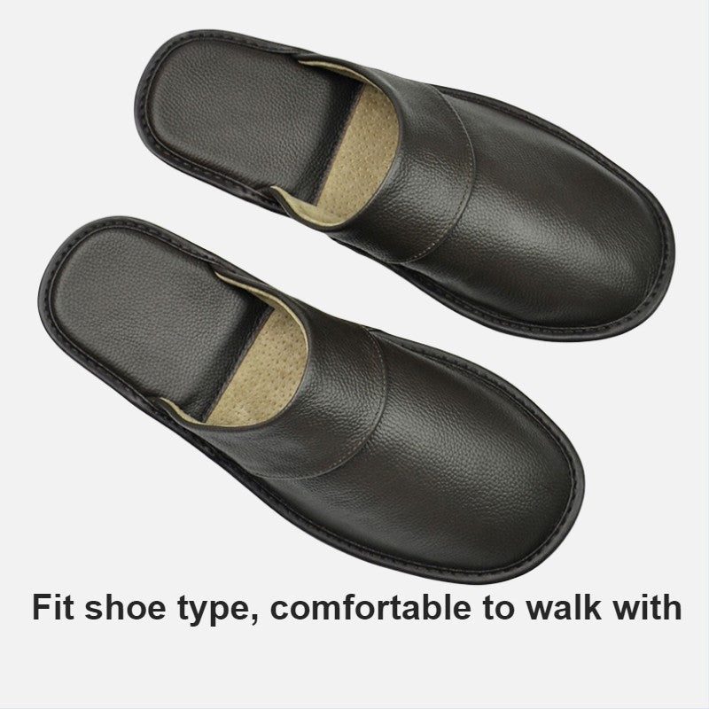 Genuine Cow Leather Slippers Homes in indoor slipper Spring Autumn summer men women elderly non-slip casual single Slides shoes