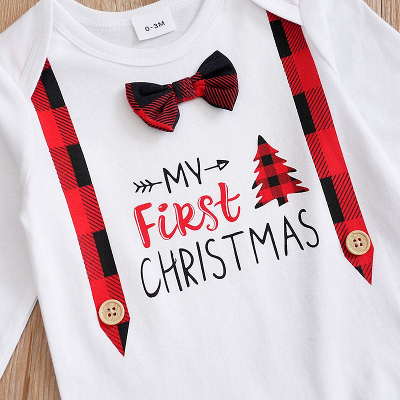Christmas Letter Newborn Clothes Comfortable 0-18 Boys And Girls Spring And Autumn Long Sleeved Baby Triangle Jumpsuit+Pants Set