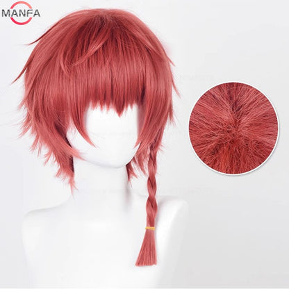 Peruca Cosplay Kurona Ranze Anime Unissex Longa 38cm Vermelha Trança Única Peruca Resistente ao Calor Perucas Sintéticas de Anime Cosplay + Touca de Peruca