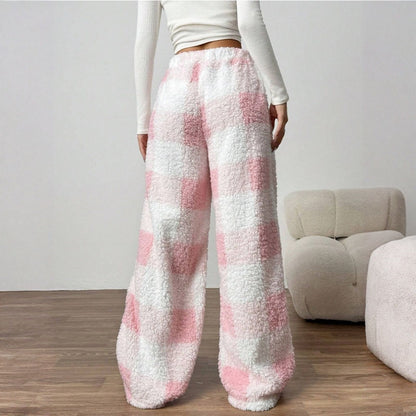 Christmas Elastic Waist Long Pants Women Trousers Wide leg Casual Female Belt Plaid Loose Ankle-Length Home Pants 2YK Pajama