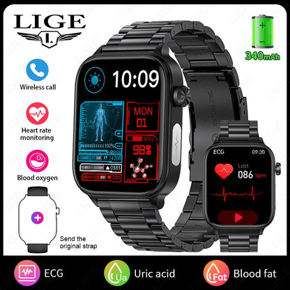 Smartwatch 2025 Novo ECG+PPG Feminino Monitor de Frequência Cardíaca Lipídios Sanguíneos Ácido Úrico Saúde Menstrual Rastreador Inteligente Para Android iOS