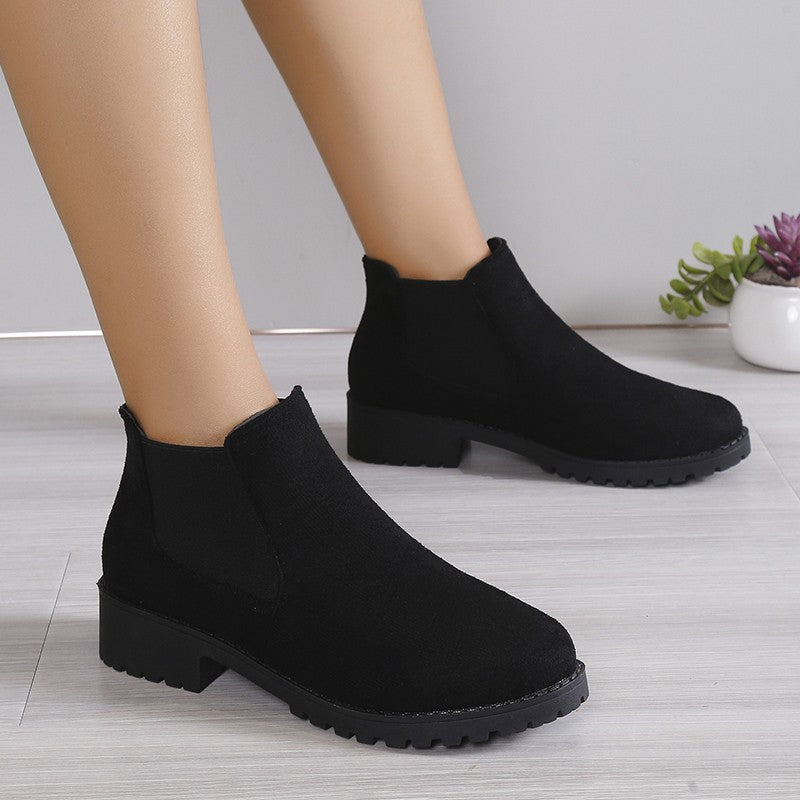 Women Boots Chunky Heel Platform British Style Thick Sole Increase Height Casual Chelsea Boots For Autumn And Winter Casual Wear