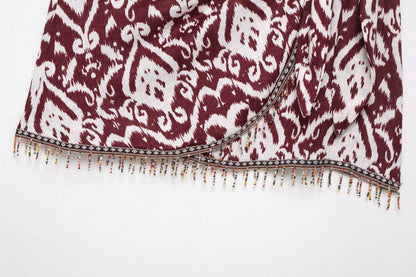 Zevity Women Fashion Totem Print Colorful Beading Tassel Mini Sarong Skirt Faldas Mujer Female Chic Back Zipper Vestidos QUN9282