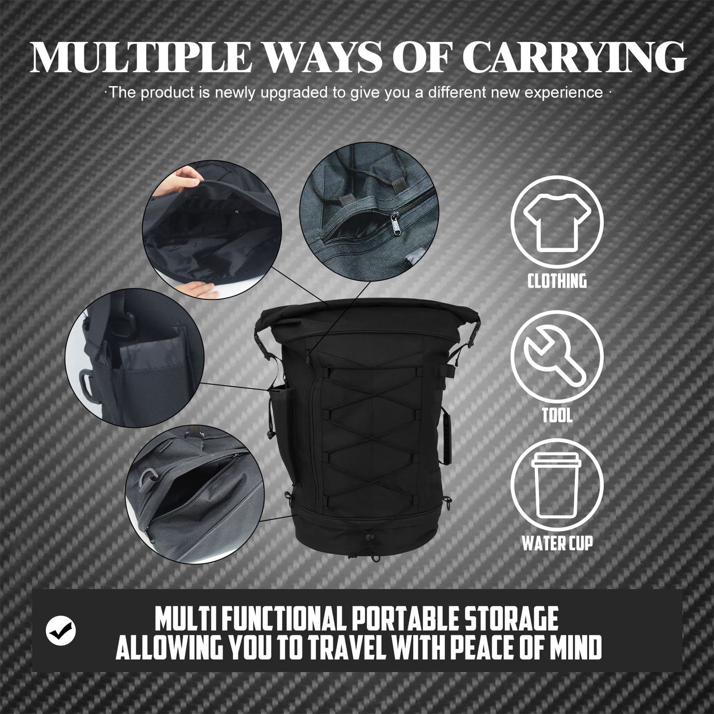 Mochila Universal para Motocicleta, Alforje, Sissy Bar, Encosto, Bolsa de Bagagem Traseira, Mochila Multifuncional para Exterior com Alças