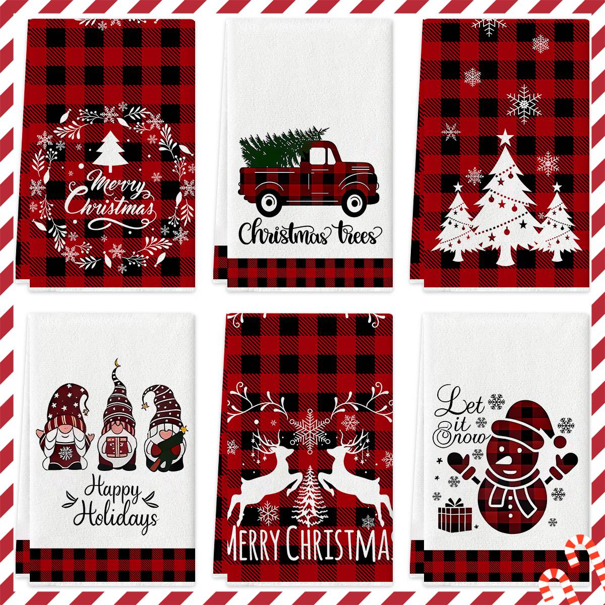 4/6pcs Christmas Kitchen Towel Set, Buffalo Checkered Dishcloths, Soft and Comfortable Winter Truck Farmhouse Tea Towels Joe,
