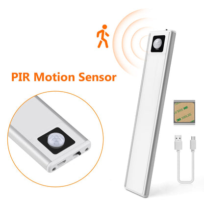 Ultra-thin USB LED Cabinet Light Hand Sweep / PIR Motion Sensor LED Rechargeable Aluminum kitchen Lamp Portable Night Lighting