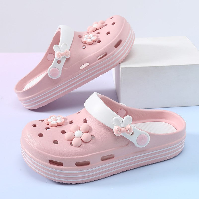 Women's Cute Platform Garden Clogs, Solid Color Closed Toe Non-slip Sandals, Indoor & Outdoor Slides