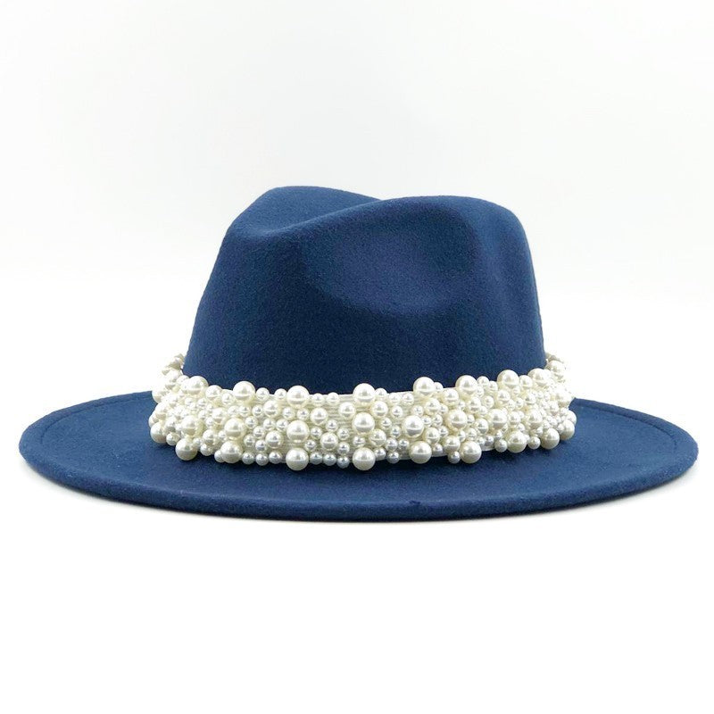 Chapéu Fedora De Lã Feminino Masculino Com Fita De Pérolas Cavalheiro Elegante Senhora Inverno Outono Aba Larga Igreja Panamá Sombrero Boné De Jazz 60CM