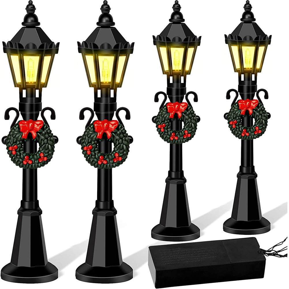 4 Pcs Christmas Mini Street Light Models Dollhouse Streetlight Miniature Village Pathway Lantern Post for DIY Micro Landscape
