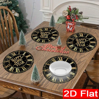 6/8pcs New Year Placemats Set Countdown Clock Pattern Polyester Table Mats Holiday Dining Happy New Year Party Festival Decorat