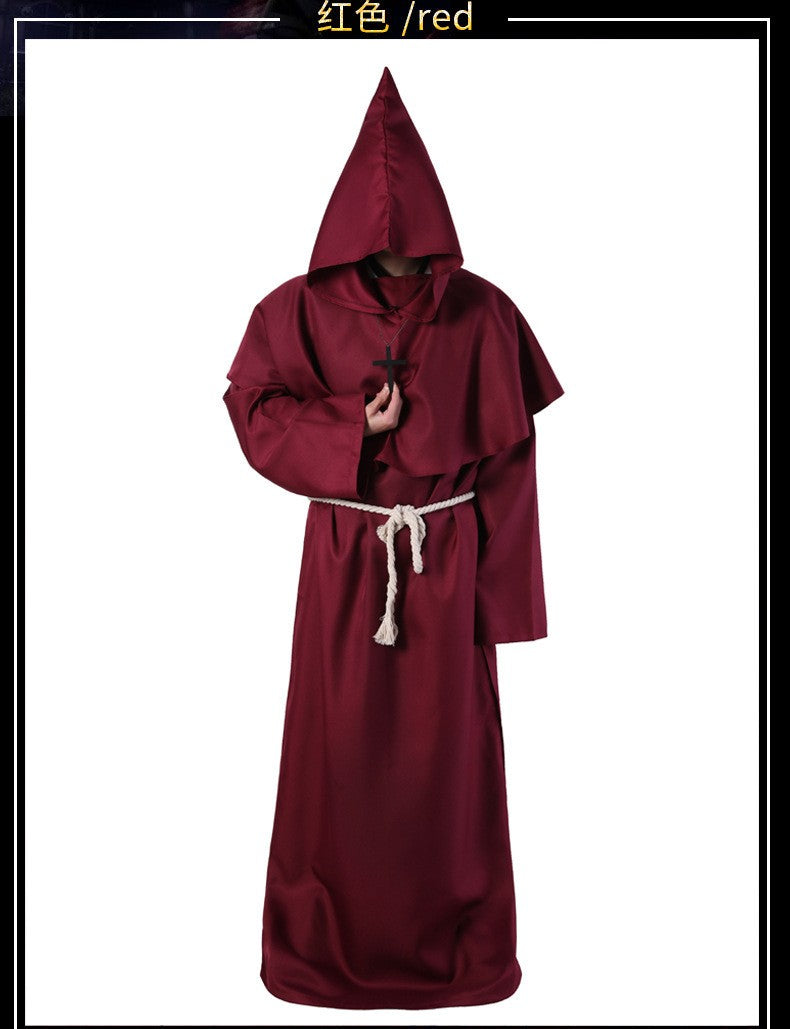 Medieval Hooded Monk Friar Priest Wizard Long Robe Unisex Adult Loose Stage Outfit For Masquerade Theme Party Halloween Cosplay