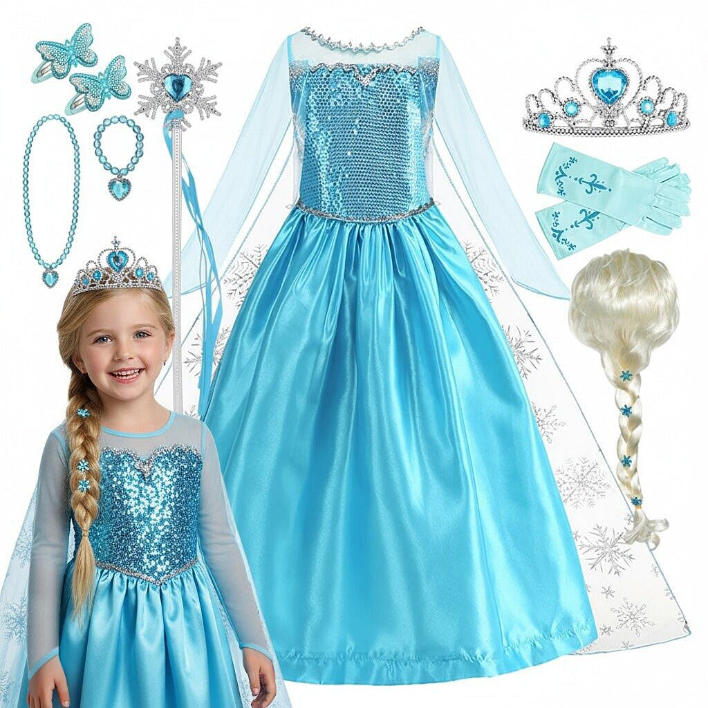 2026 Vestidos Snow Queen Princess Dress Girls Costume Halloween Kids Role-play Carnival Children Birthday Party Dress