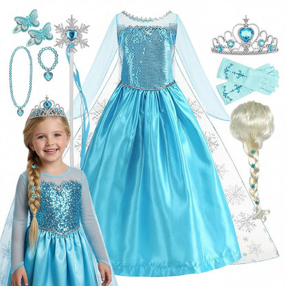 2026 Vestidos Snow Queen Princess Dress Girls Costume Halloween Kids Role-play Carnival Children Birthday Party Dress