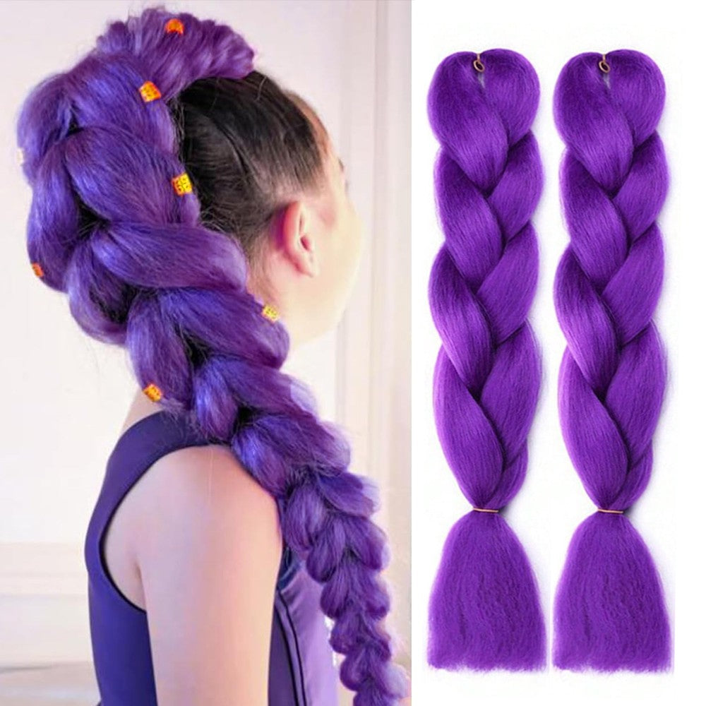 Cabelo de Trança Longo Roxo 24 Polegadas Pré-esticado Sintético para Tranças Extensões de Cabelo Roxo para Halloween Cosplay