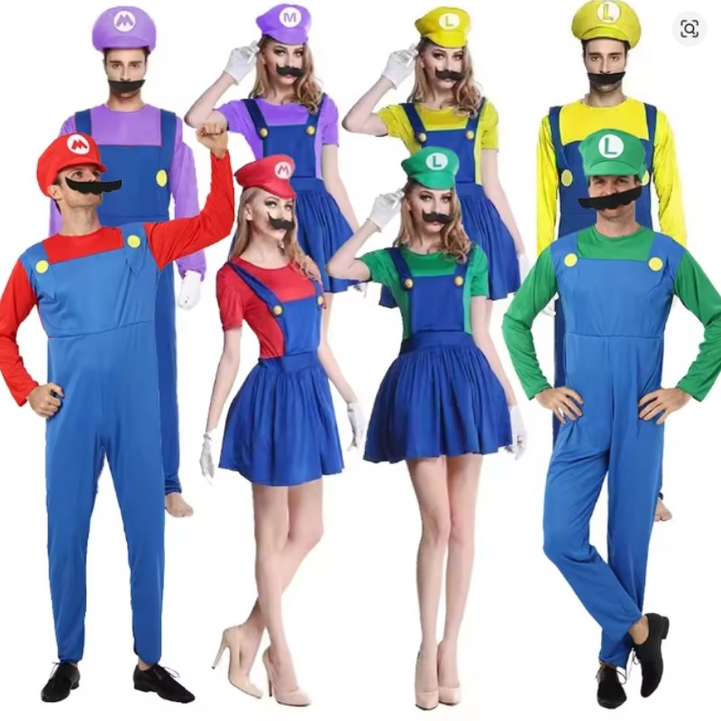 Anime Game Super Luigi Cosplay Costume Adult  jumpsuit hat and beard set Halloween party cospaly Costume